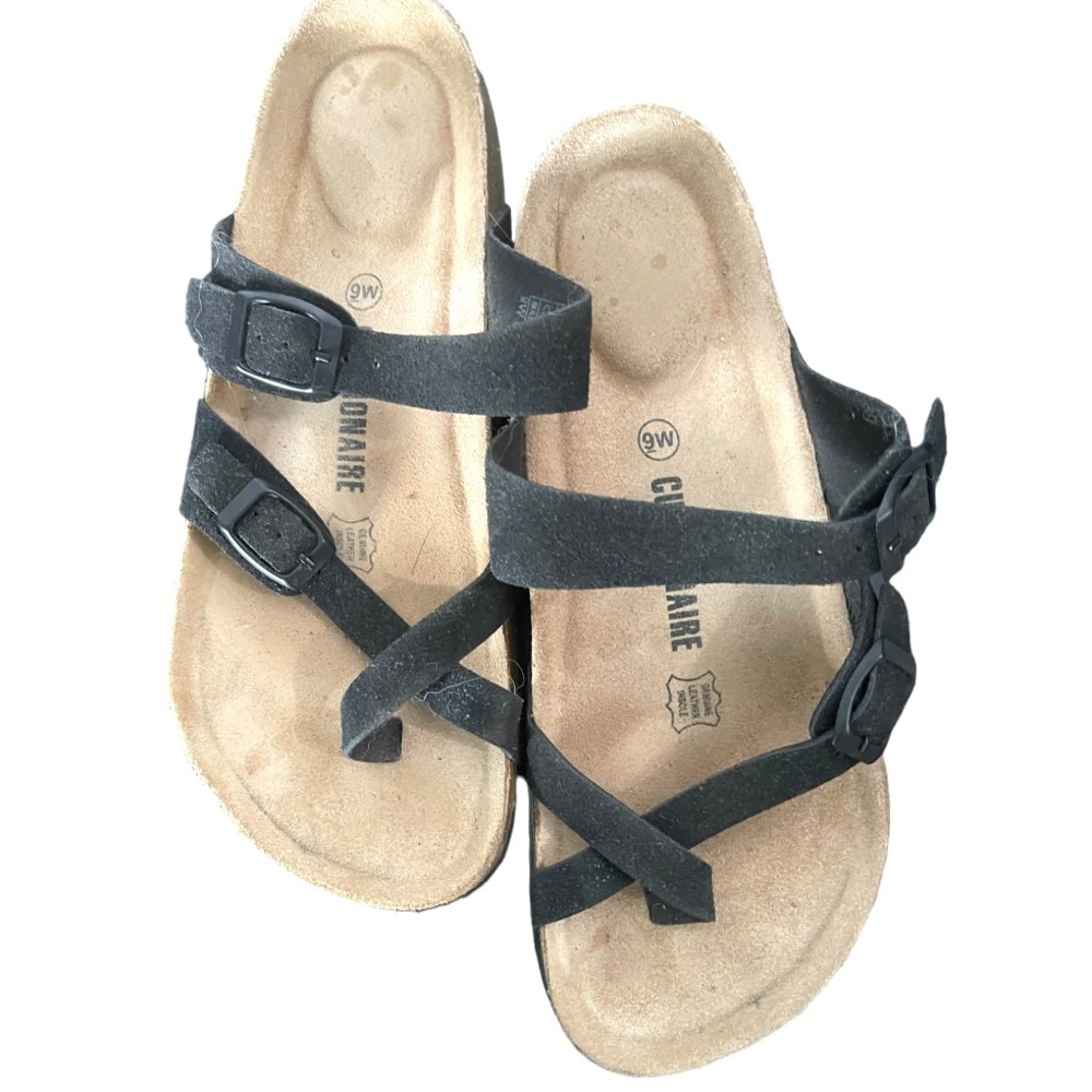 Cushionaire Women's Luna Cork Footbed Sandal with +Comfort Black Suede 9W‎